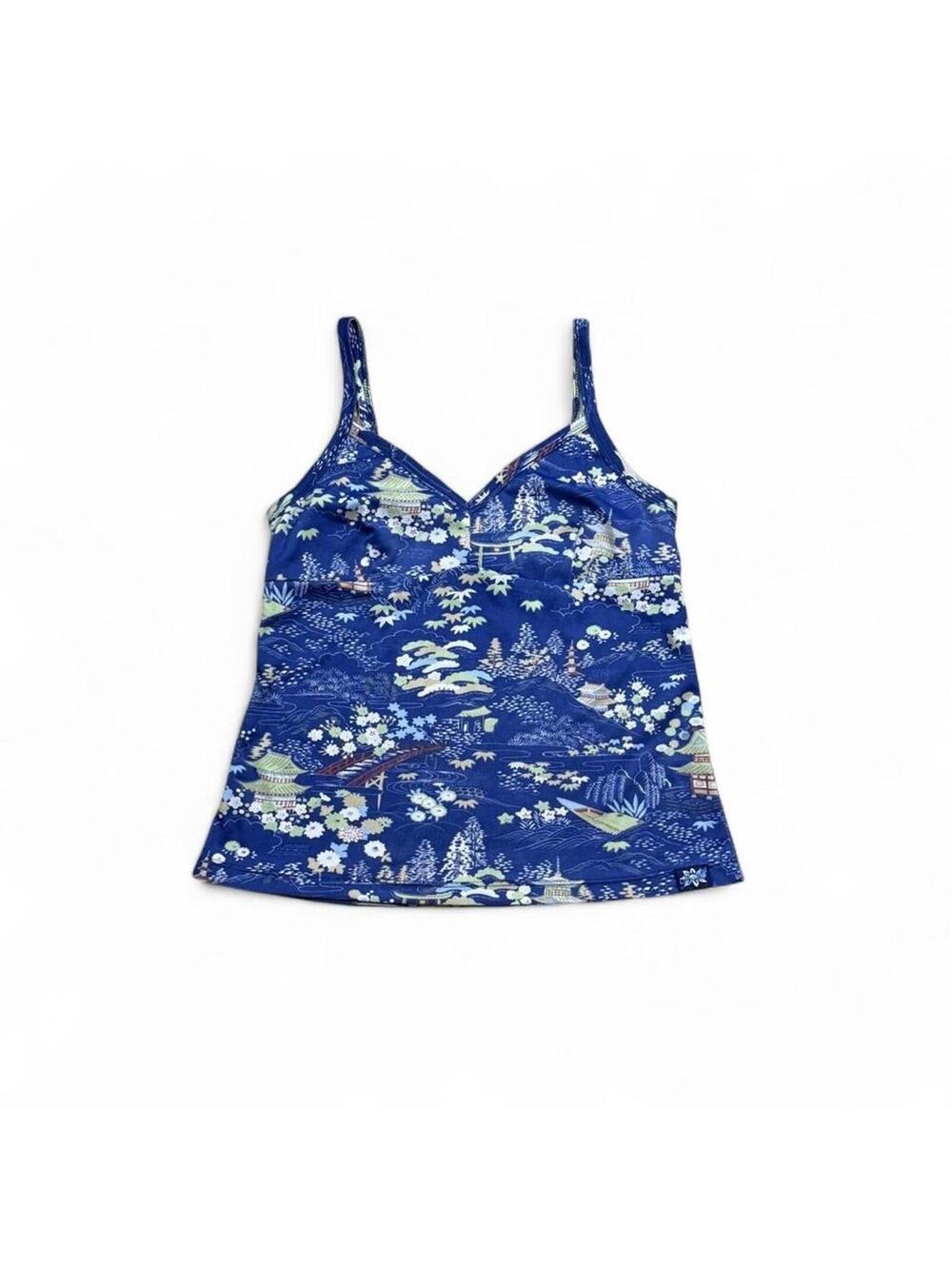 y2k fairy blue tank top with Asian garden motif